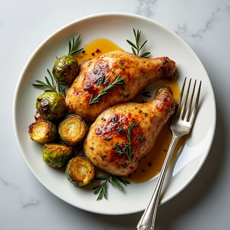 Herb-Roasted Chicken with Balsamic Glazed Crispy Brussels Sprouts