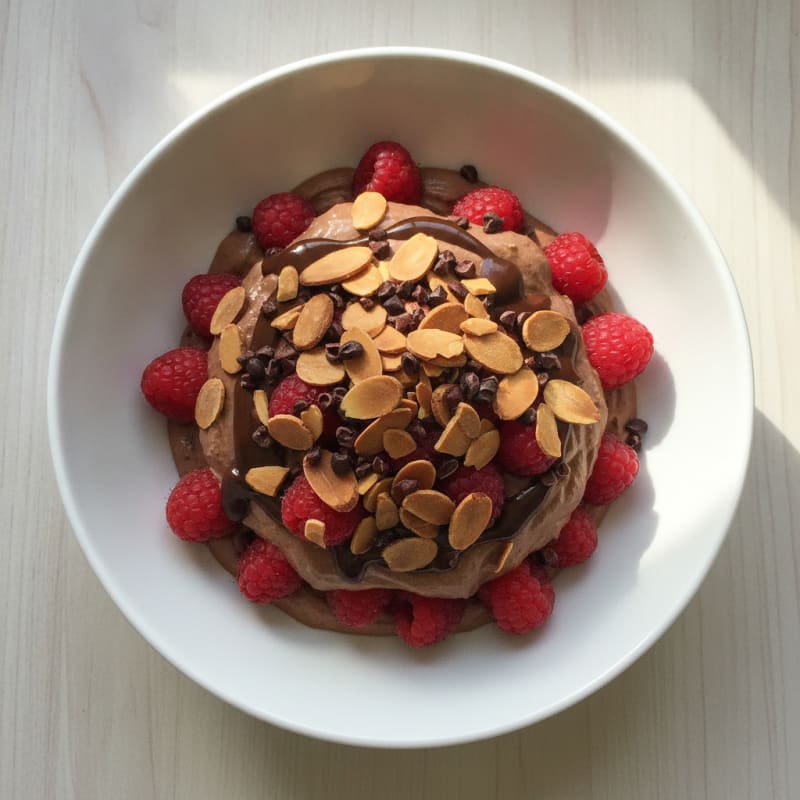 Chocolate Protein Greek Yogurt Parfait with Almonds