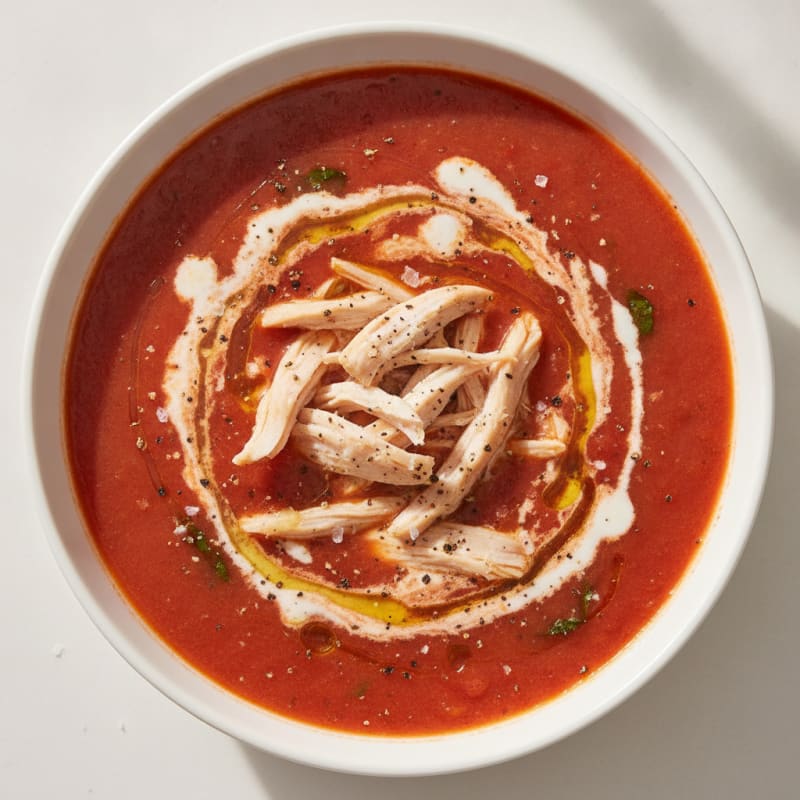 Classic Tomato Basil Soup with Shredded Chicken