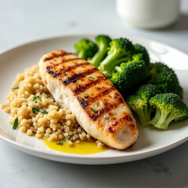 Grilled Chicken Breast with Roasted Broccoli and Quinoa