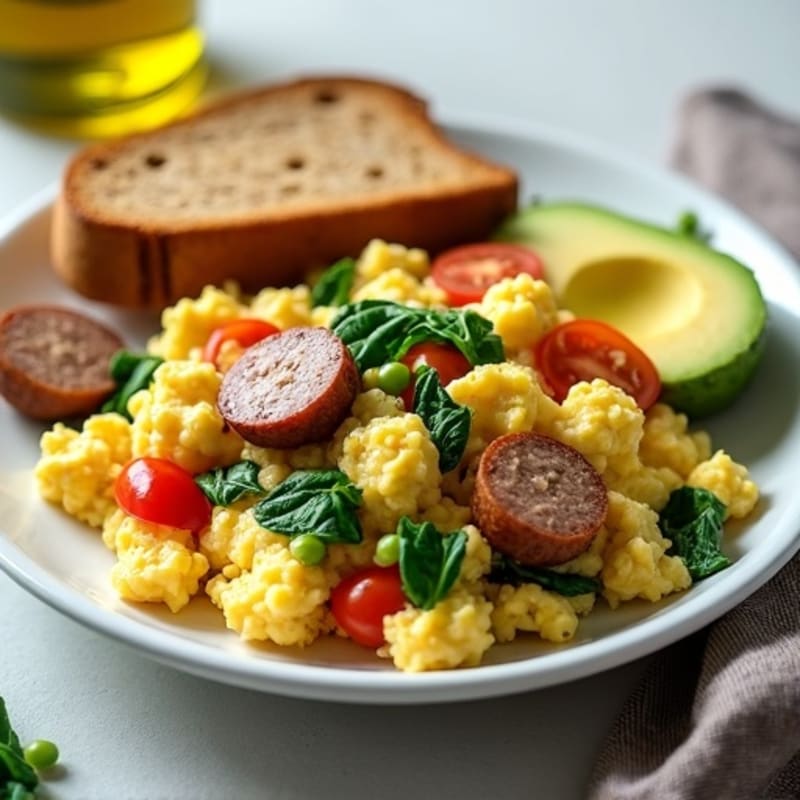 Egg White Spinach Scramble with Turkey Sausage