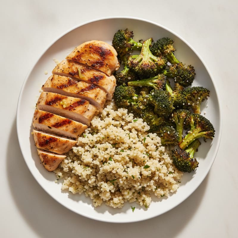 Grilled Chicken Breast with Quinoa and Roasted Broccoli