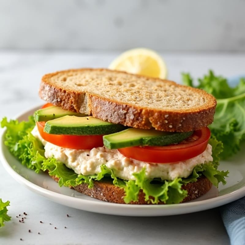 Creamy Greek Yogurt Tuna Sandwich with Fresh Lettuce and Tomato