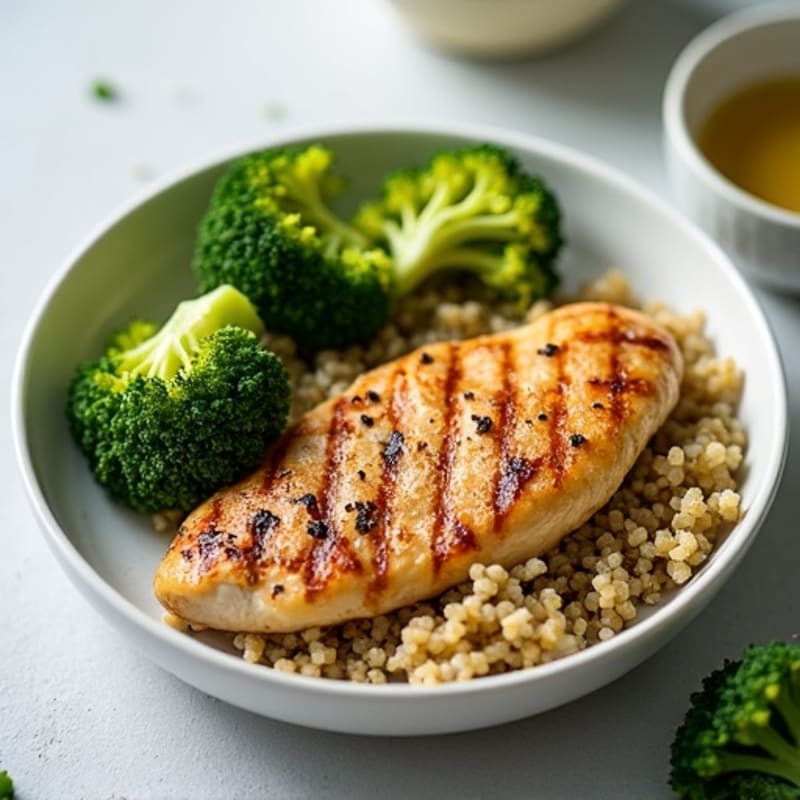 Grilled Chicken Breast with Quinoa and Roasted Broccoli
