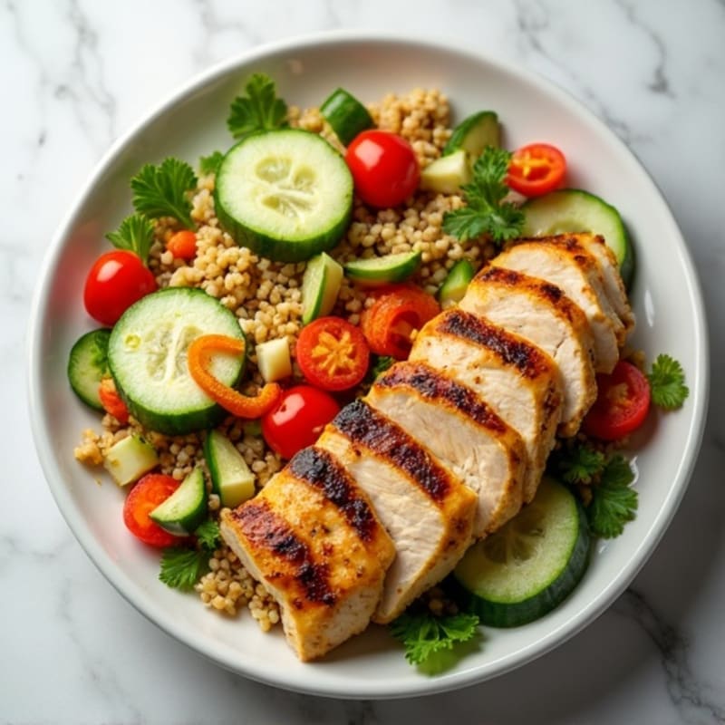 Grilled Chicken and Quinoa Salad with Crunchy Vegetables