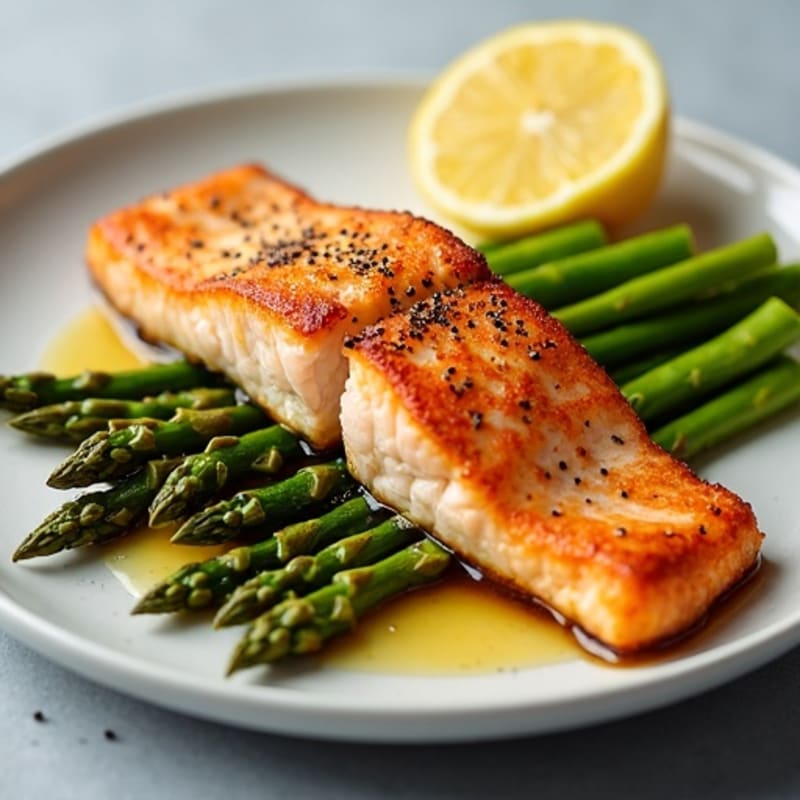 Crispy Pan-Seared Salmon with Roasted Asparagus