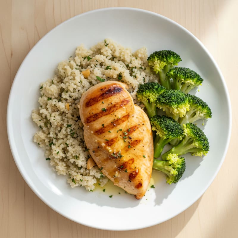 Grilled Chicken Breast with Quinoa and Steamed Broccoli