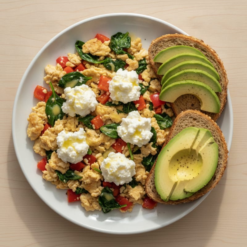 Egg White Veggie Scramble with Cottage Cheese