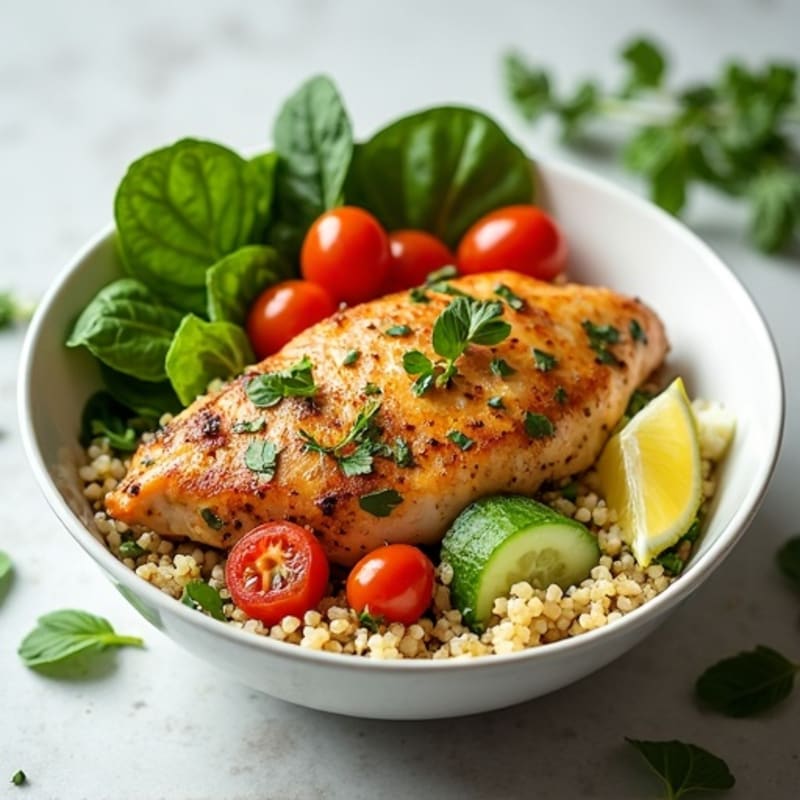 Herb-Marinated Chicken and Quinoa Bowl with Fresh Vegetables