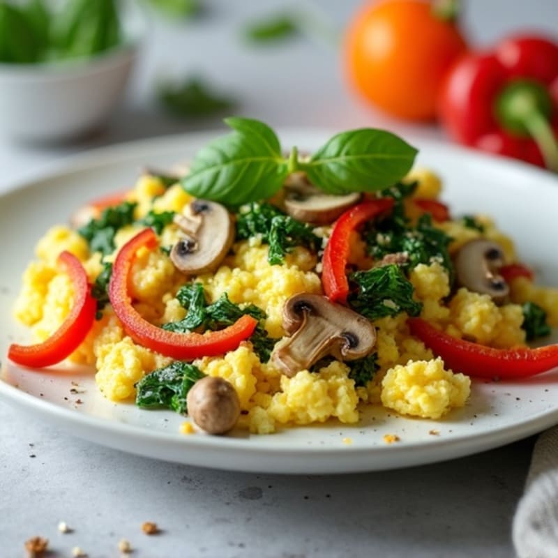 Cottage Cheese and Spinach Egg Scramble with Sautéed Mushrooms
