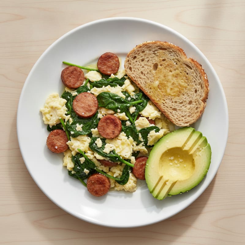 Egg White and Spinach Scramble with Turkey Sausage