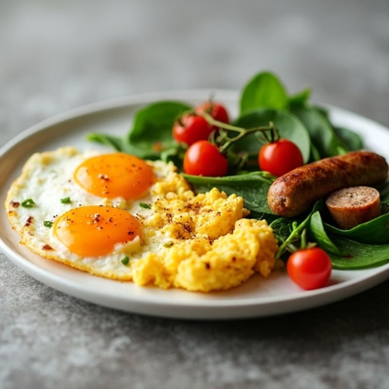 Hearty Egg and Turkey Sausage Scramble with Fresh Spinach