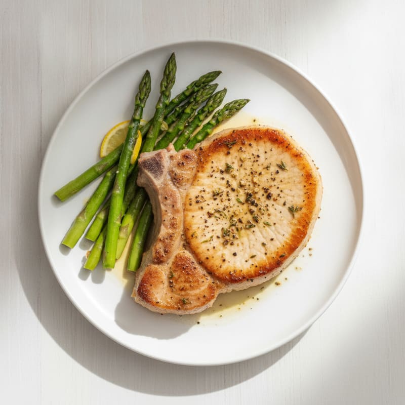 Pan-Seared Pork Chop with Roasted Asparagus