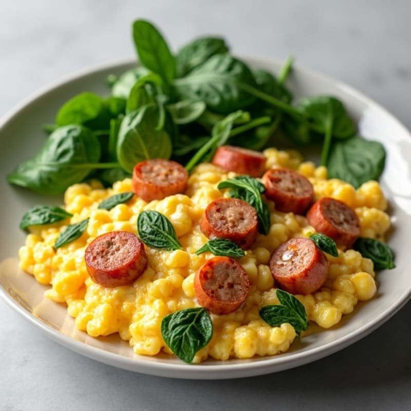 Chicken Sausage and Spinach Egg Scramble