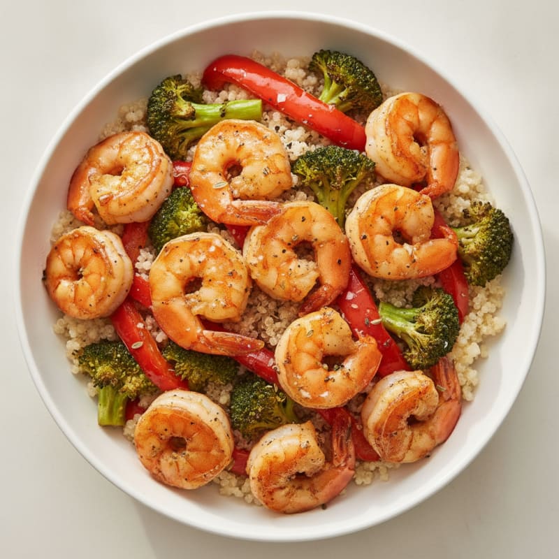 Garlic Shrimp Quinoa Bowl with Roasted Vegetables