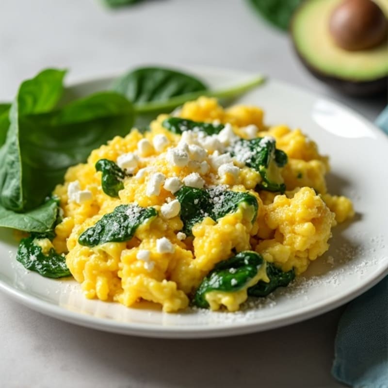 Fluffy Scrambled Eggs with Fresh Spinach and Creamy Avocado