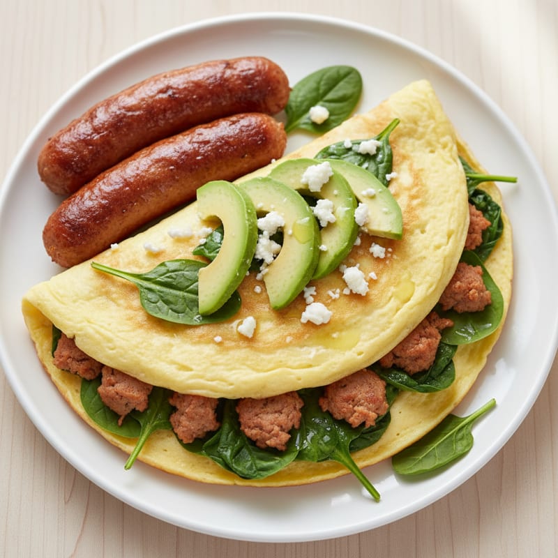 Egg White Spinach Omelette with Turkey Sausage