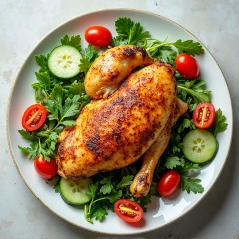 Spiced Roasted Chicken with Fresh Herb Salad and Creamy Garlic Dressing