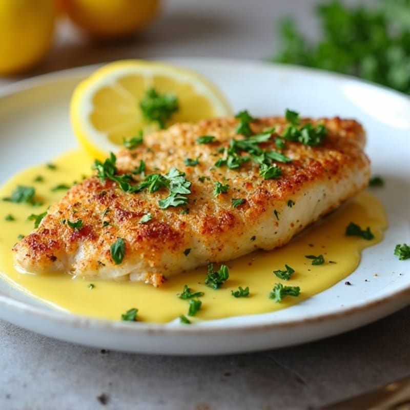 Herb-Crusted Pan Seared Chicken with Lemon Garlic Sauce