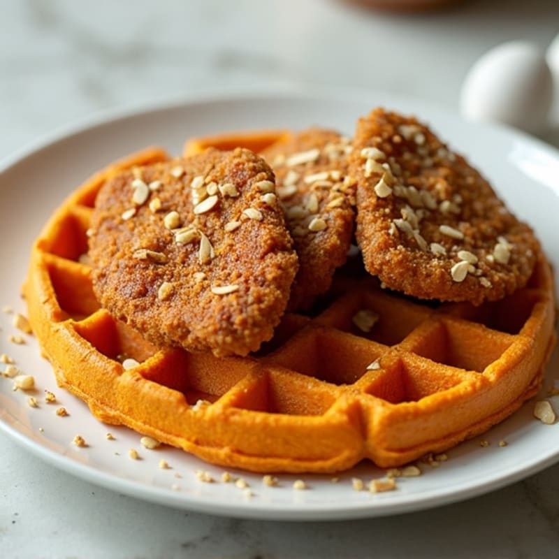 Crispy Almond-Crusted Chicken with Sweet Potato Waffles