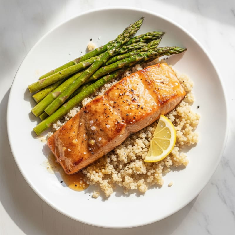Honey-Garlic Glazed Salmon with Quinoa and Asparagus