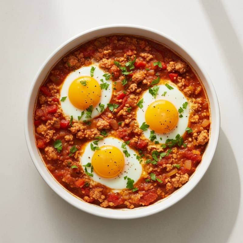 Golden Baked Eggs with Zesty Tomatoes