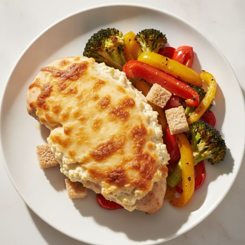 Cheesy Baked Chicken Breast with Roasted Vegetables