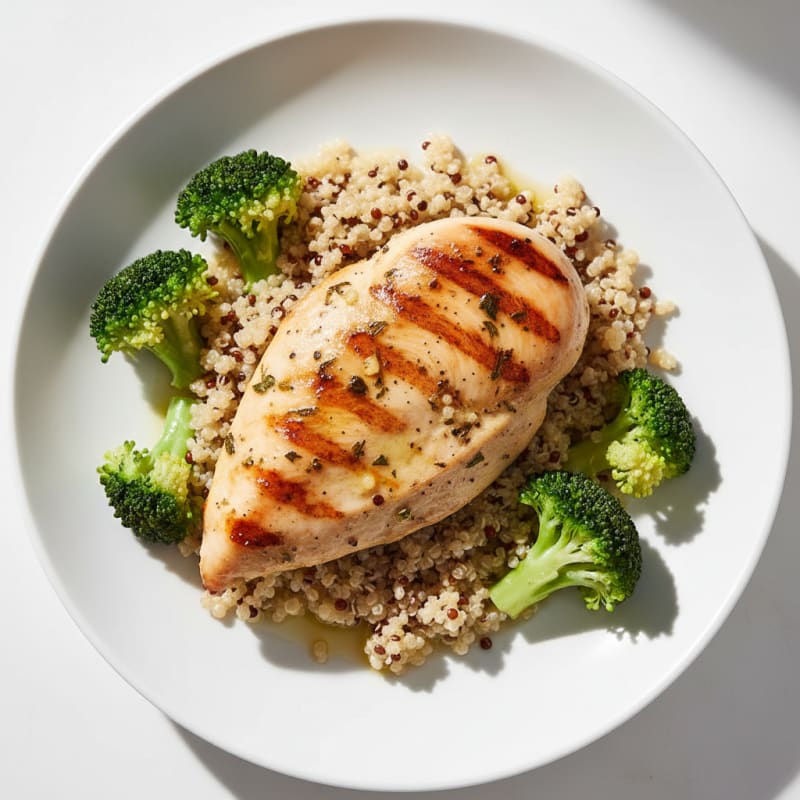 Grilled Chicken Breast with Quinoa and Steamed Broccoli