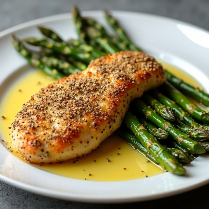 Chia Seed Crusted Chicken Breast with Roasted Asparagus