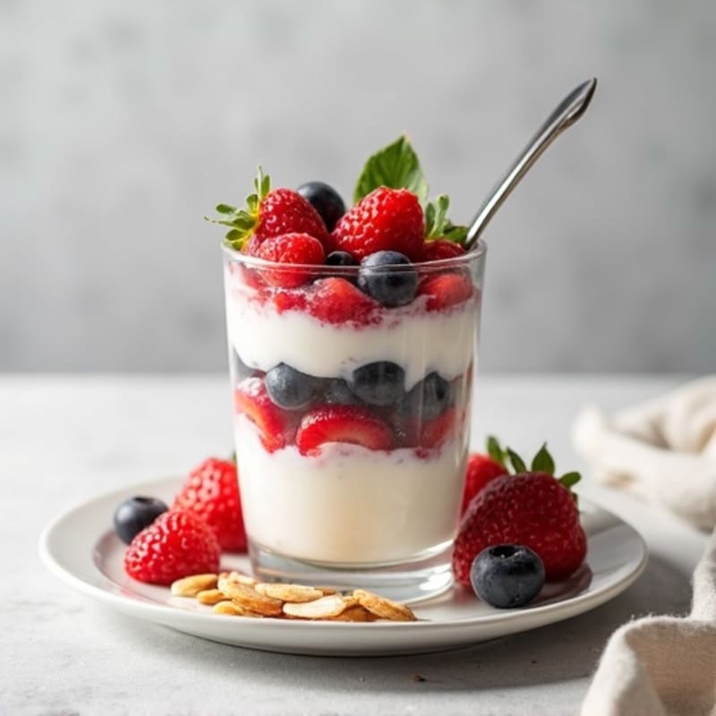 Greek Yogurt Protein Parfait with Mixed Berries and Almonds