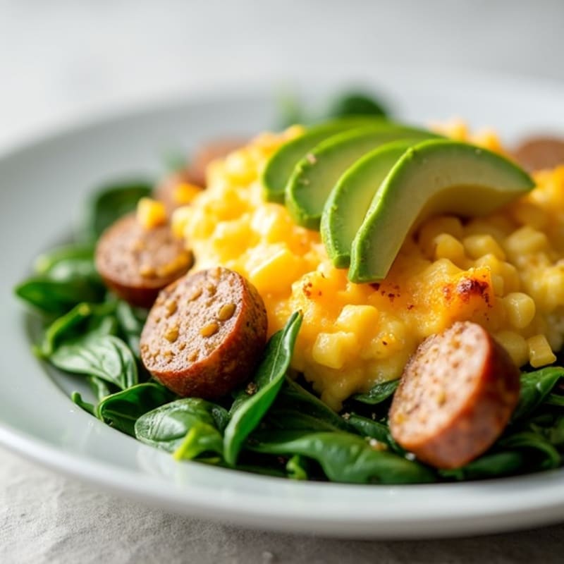 Egg White Spinach Scramble with Turkey Sausage
