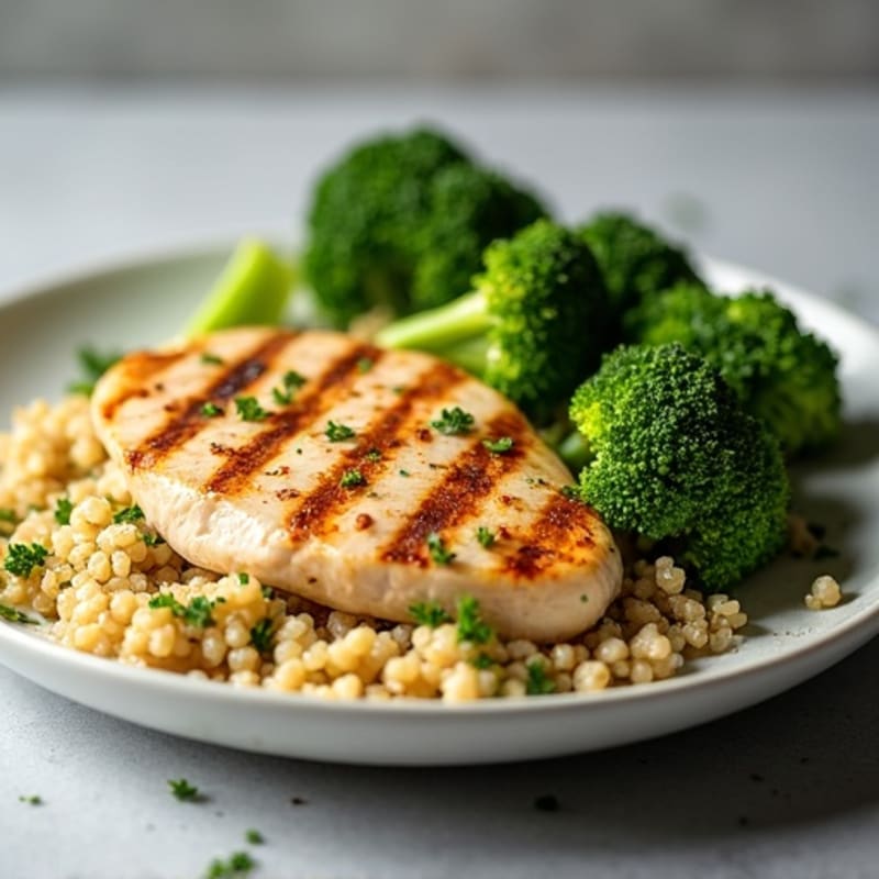 Grilled Chicken Breast with Quinoa and Roasted Broccoli