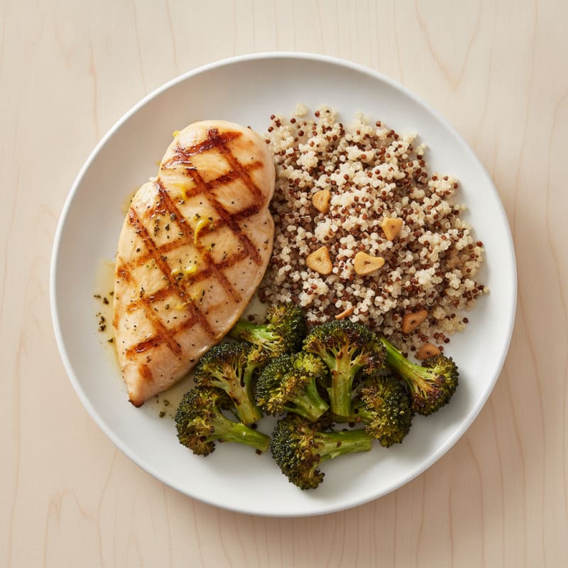 Grilled Chicken Breast with Roasted Broccoli and Quinoa