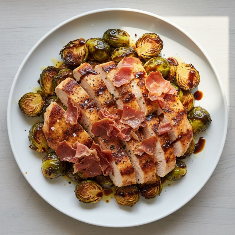 Caramelized Balsamic Brussels Sprouts with Crispy Prosciutto