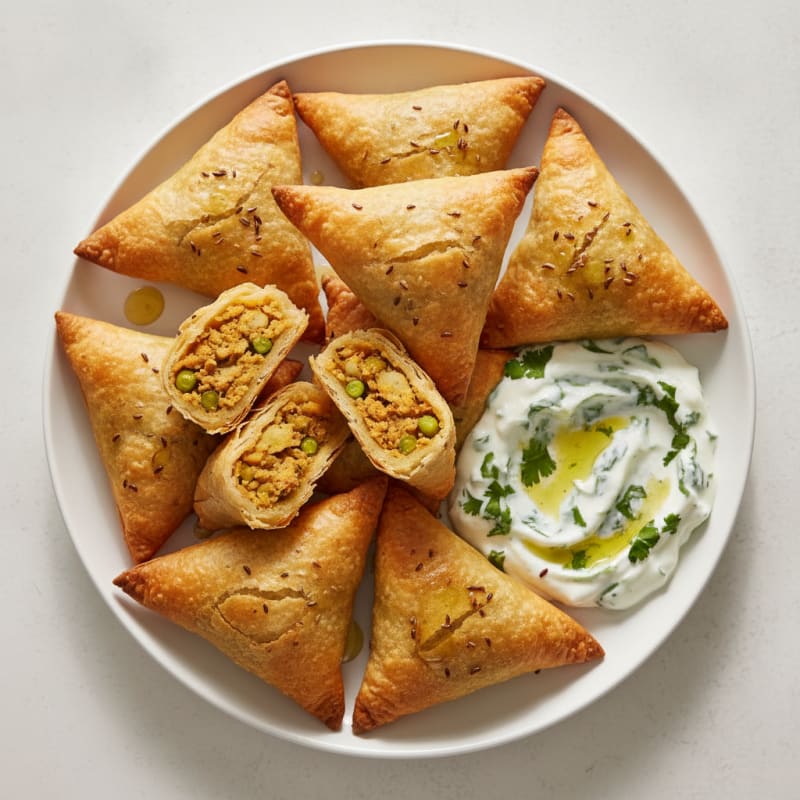 Spiced Potato Pea Samosas with Chutney