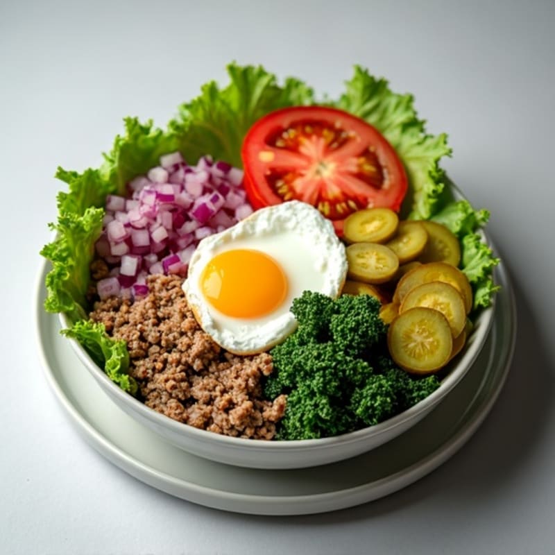 Lean Ground Beef Big Mac Style Bowl with Crispy Greens and Tangy Dressing