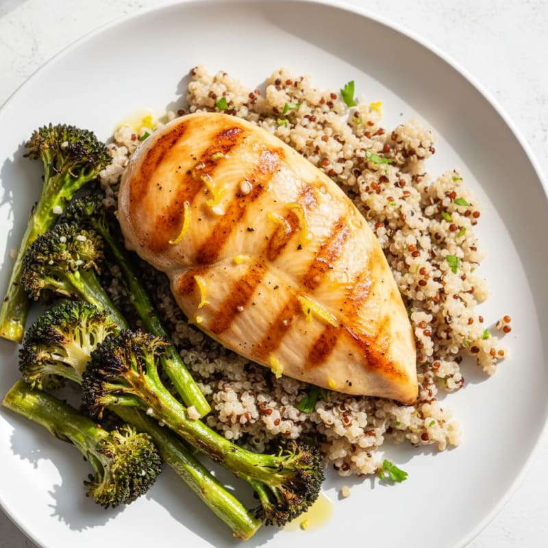 Grilled Chicken Breast with Quinoa and Roasted Broccoli