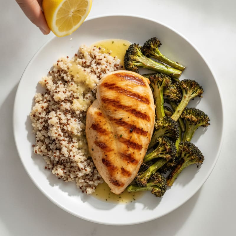 Grilled Chicken Breast with Quinoa and Roasted Broccoli