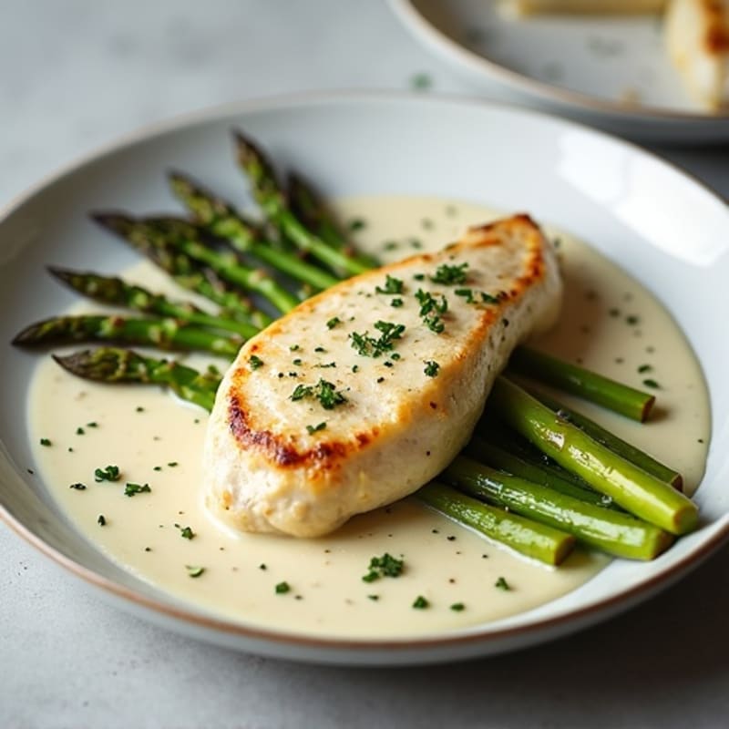 Creamy Garlic Chicken with Roasted Asparagus