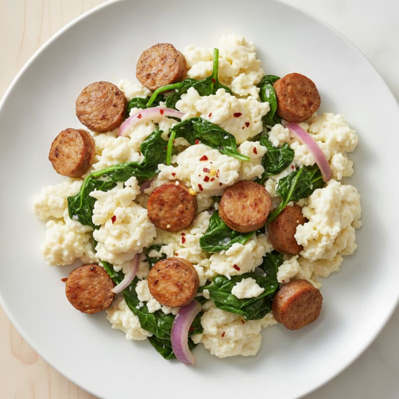 Egg White Scramble with Turkey Sausage and Spinach
