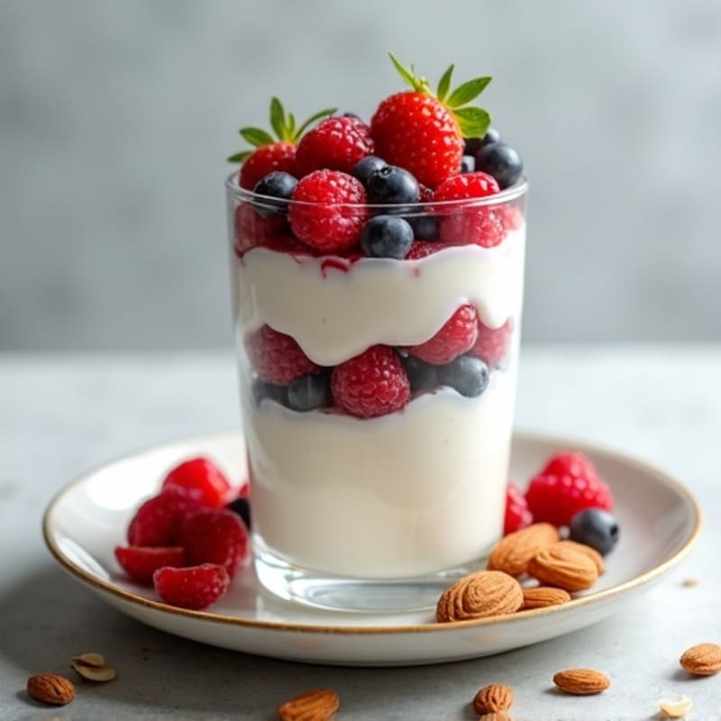 Greek Yogurt Protein Parfait with Mixed Berries and Almonds