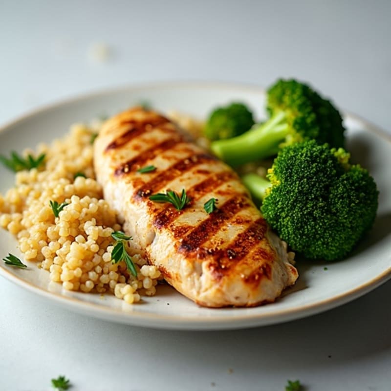 Grilled Chicken Breast with Quinoa and Roasted Broccoli
