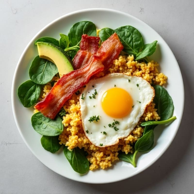 Crispy Turkey Bacon and Egg White Scramble with Spinach
