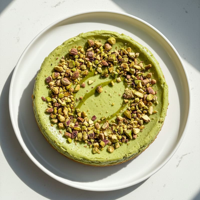 Silky Protein Cheesecake with Crushed Pistachios
