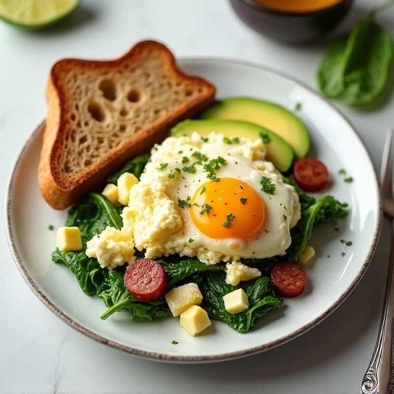 Egg White and Cottage Cheese Scramble with Spinach and Turkey Sausage
