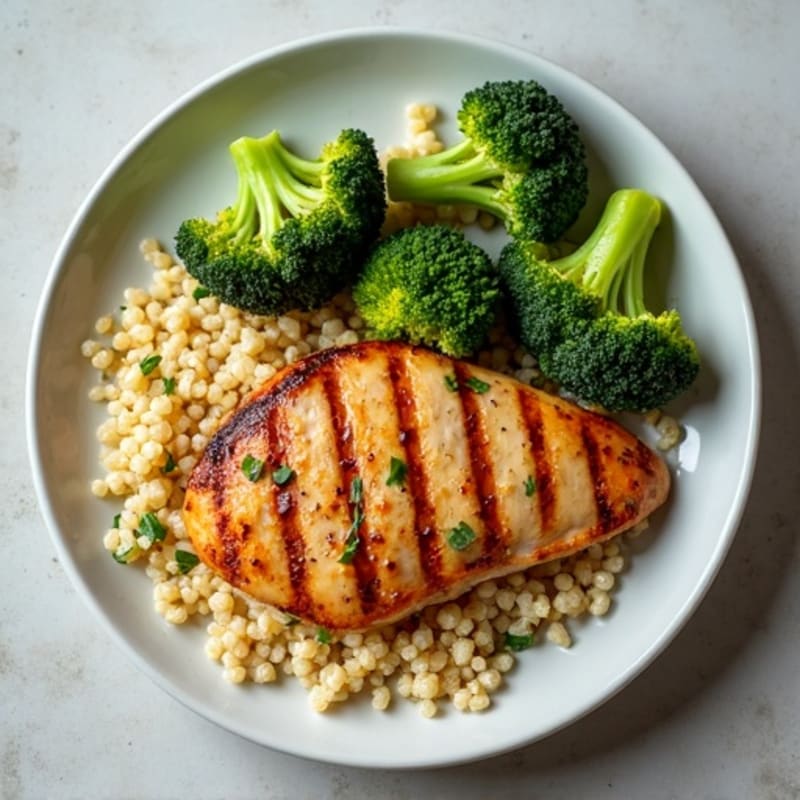 Grilled Chicken Breast with Roasted Broccoli and Quinoa