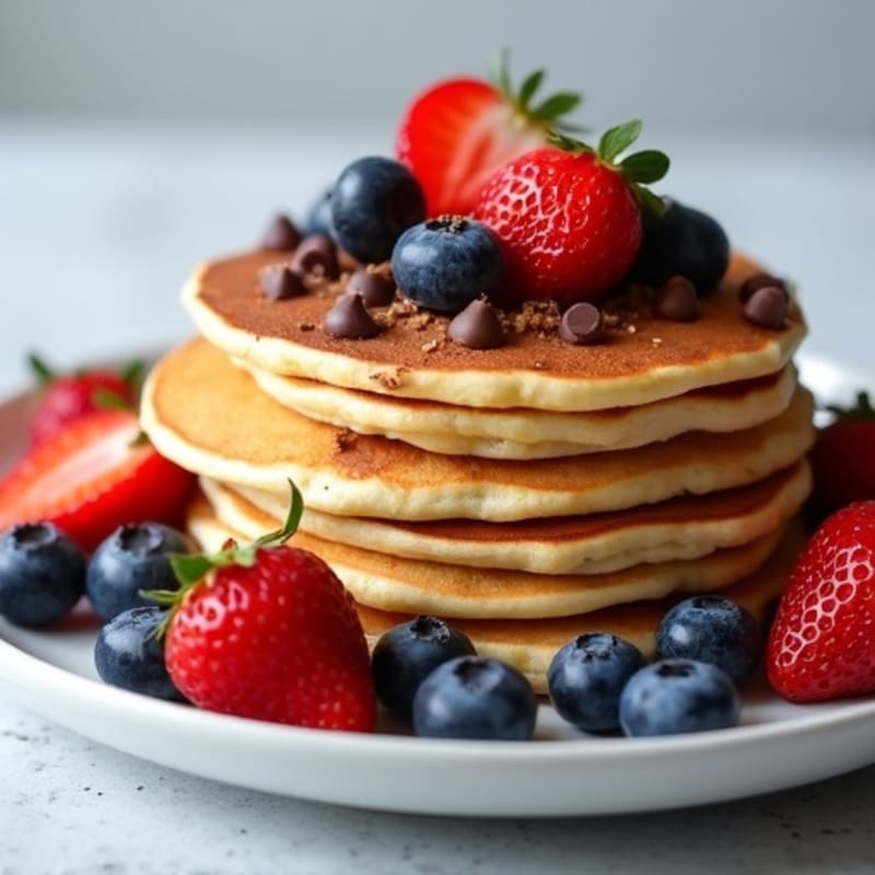 Kodiak Protein Pancakes with Fresh Berries and Dark Chocolate