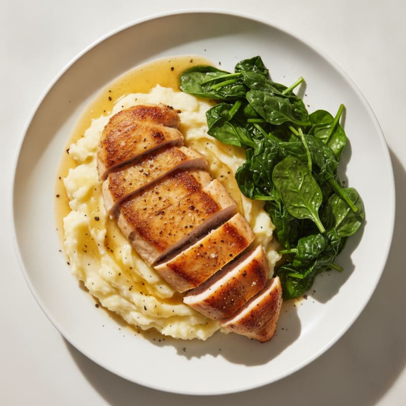 Buttery Garlic Mashed Potatoes with Seared Chicken