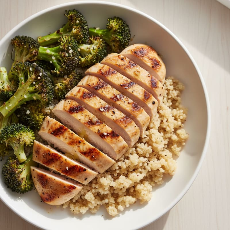 Grilled Chicken and Quinoa Bowl with Roasted Broccoli