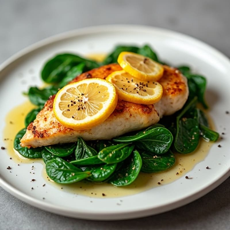 Lemon-Garlic Pan-Seared Chicken Breast with Sautéed Spinach
